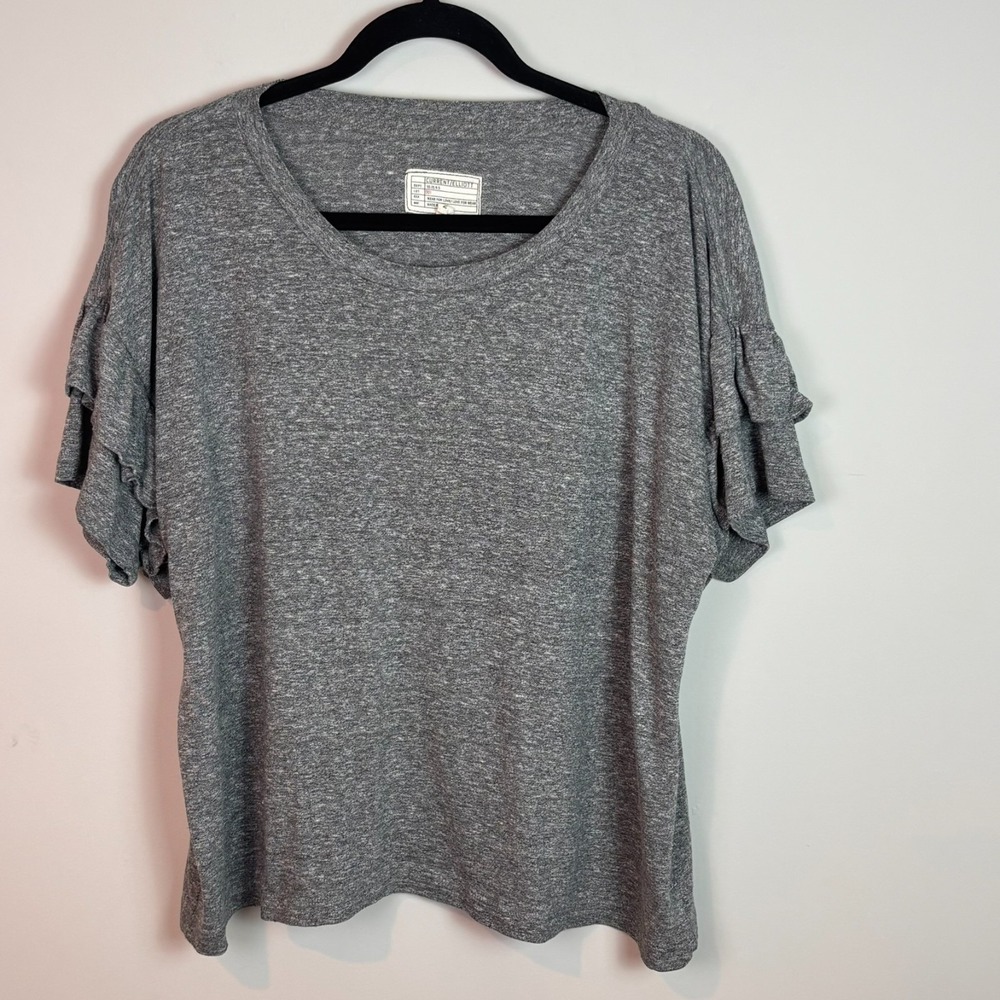 Current /Elliot The Ruffle Roadie Grey Women's Tee size 2/Med Stretch Comfort